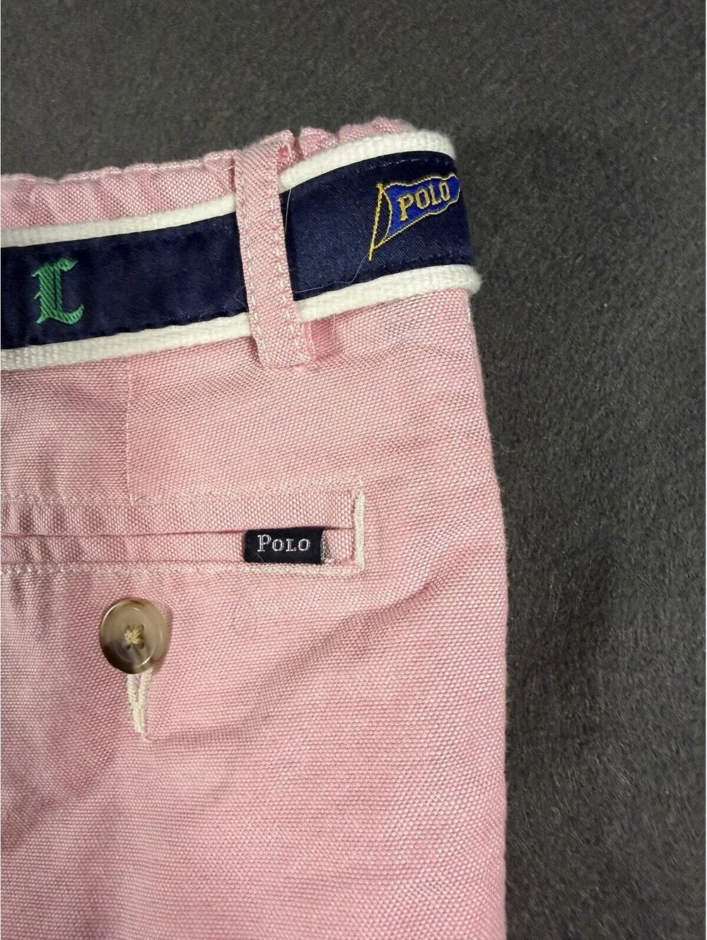 NWT Polo Ralph Lauren Boys Stretch Oxford Belted Shorts Size 5 Pink Navy Belt 67